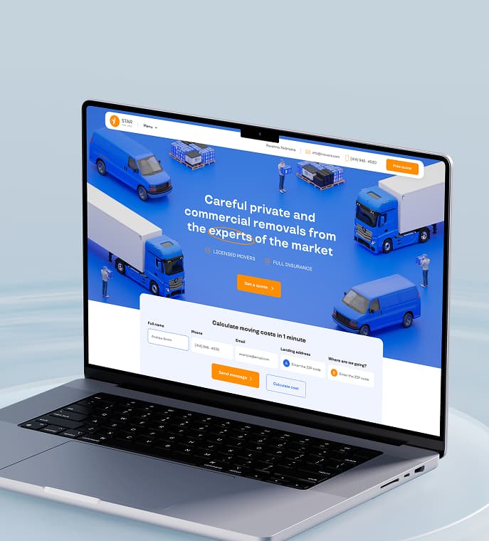Star Van Lines website shown on a laptop render
