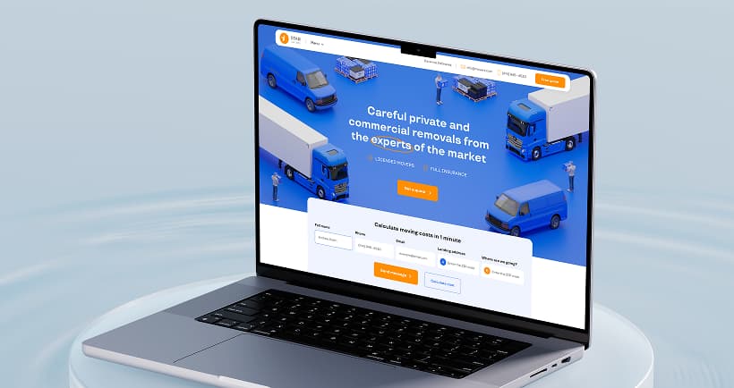 Star Van Lines homepage shown on a laptop over a dark background