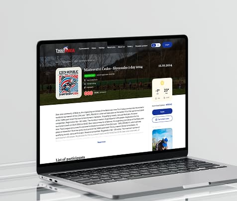 Troutarea tournament detail screen shown on a laptop